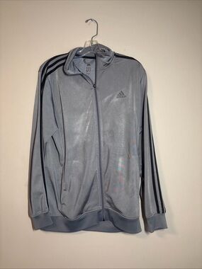 adidas Gray Full-Zip Track Jacket with Black Stripes
